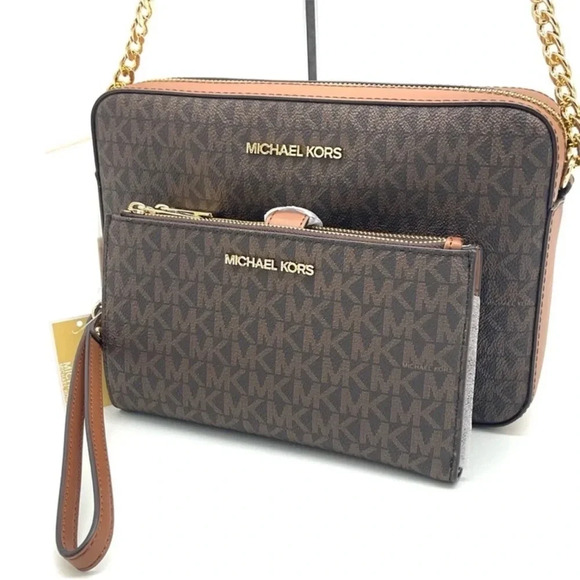 Michael Kors Large EW Crossbody Bag & Large Double Zip Wallet Brown - Picture 10 of 13